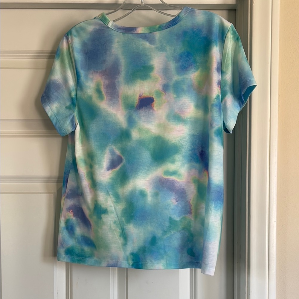 Nanette Lepore Blue Green Tie Front Short Sleeve Tee - Picture 3 of 7